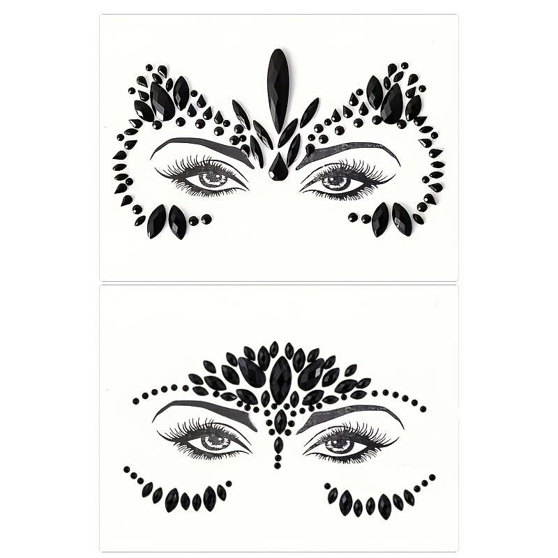 TEMU 2pcs Set Of Hot Halloween Face Stickers, 2pcs Black Rhinestone Face Decoration Stickers, Gothic Mermaid Rhinestone Face Stickers, Self-adhesive