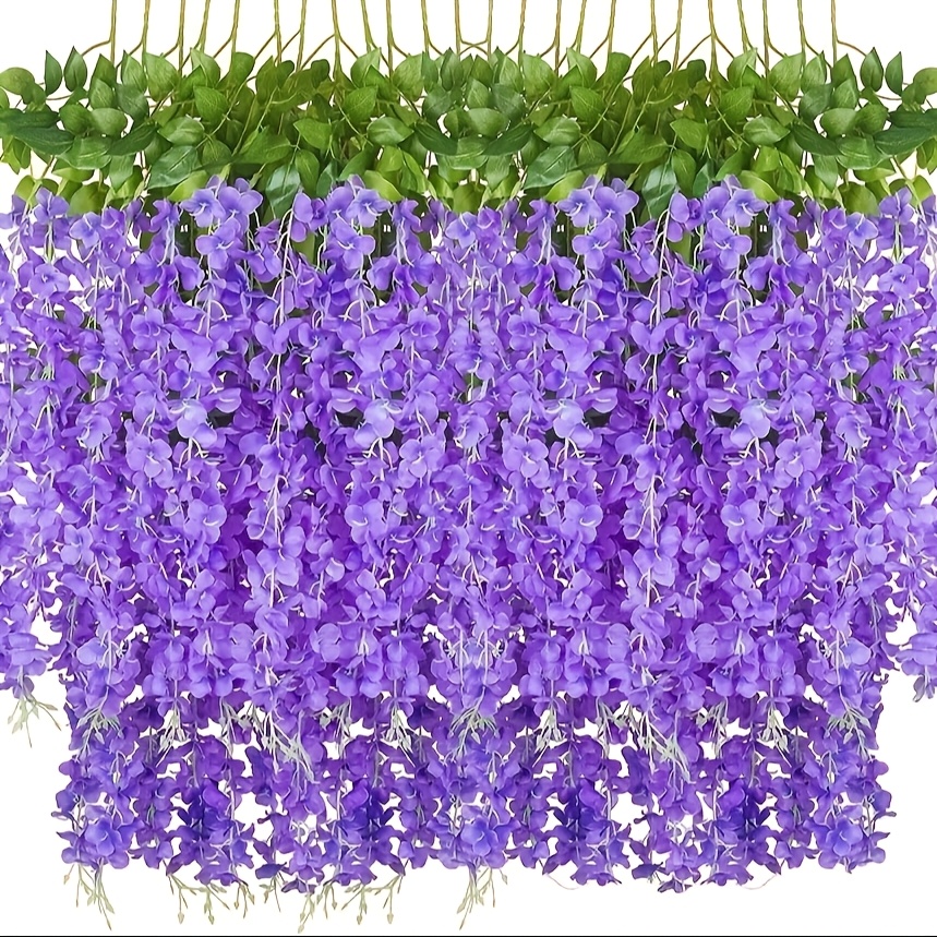 TEMU 24 pièces de Glycines Artificielles Suspendues - Cascadées en Plastique Violet avec Grappes Réalistes, Guirlande Longue pour Décoration de