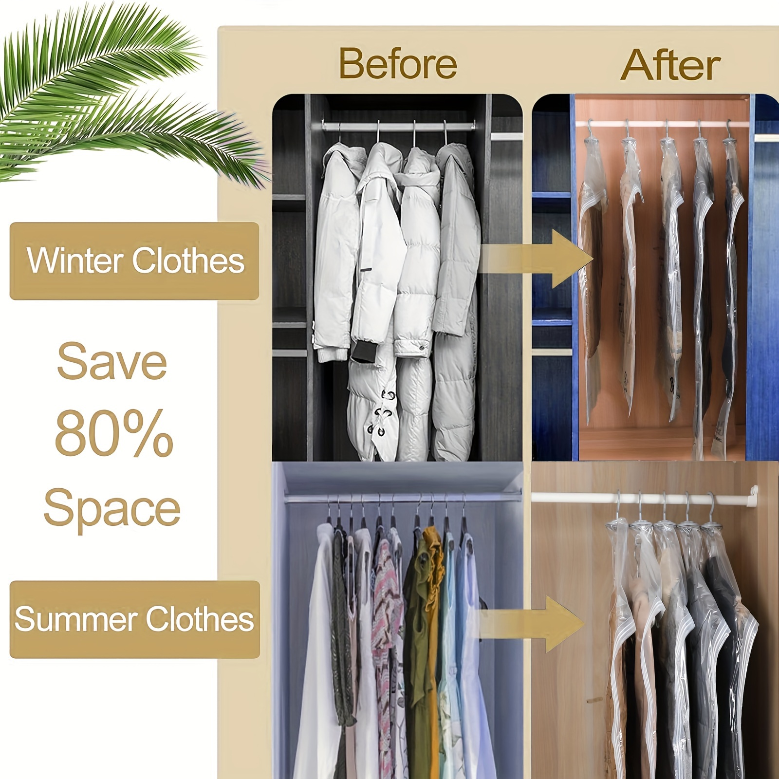 

3pcs Vacuum Bags For Clothes - Space-saving, Dustproof Organizer For Coats, Suits, Jackets & - Zippered, No Power Needed