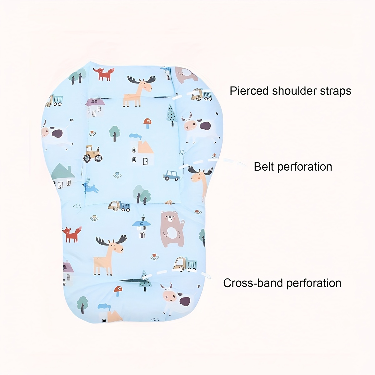 1-Pack Baby Stroller Seat Liner with Animal Print, Universal Fit for High Chairs and Car Seats, Breathable Polyester Cushion for Infants & Toddlers 0-3 Years - Pierced Shoulder Straps and Belt Perforation Design