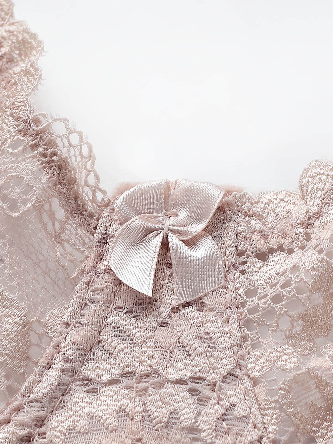 Elegant Plus Size Lace Bralette with Bow Detail, Polyamide Blend, Medium Stretch, Solid Color, Knit Fabric, Underwire Support, No Padding