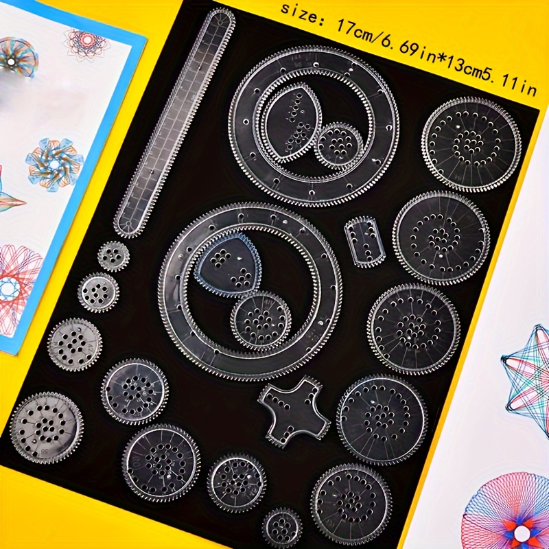 Puzzle Spirograph: Interlocking Gears And Wheels Drawing Additions Ruler - Educational, Creative Painting, Chain Gear With Pen, Spiral Design Painting, Drawing Tools