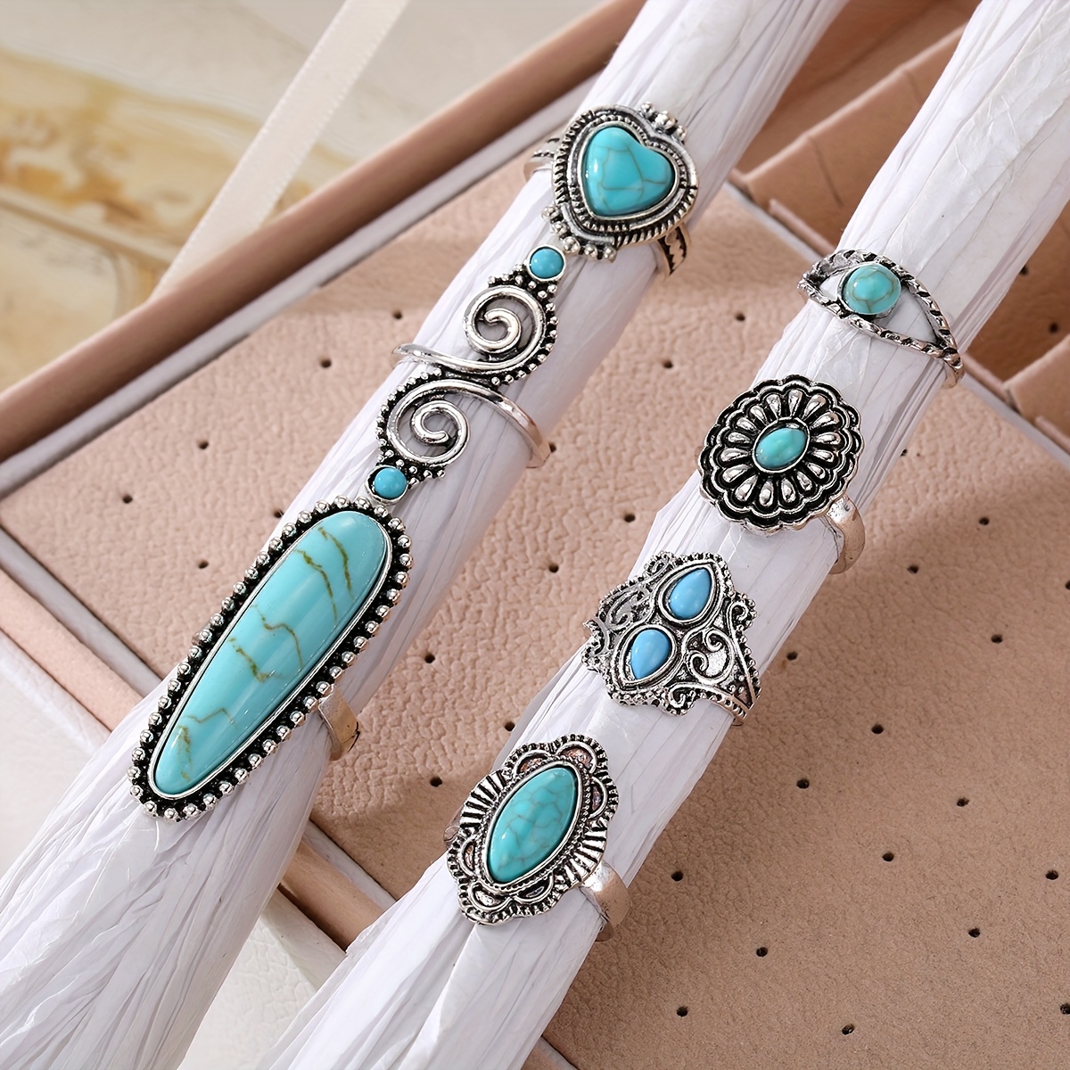TEMU Ensemble de 7 bagues rétro bohèmes - Design de et de cœur, bijoux de mode classiques pour femmes