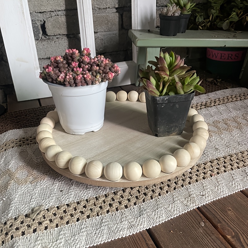 1pc Round Wooden Bead Tray, Suitable for Home Decoration - Dot Design, Perfect for Living Room, Coffee Table, Kitchen Table or Farmhouse Tray
