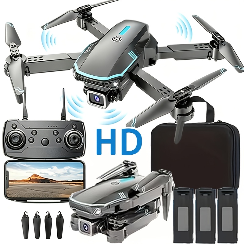 e88 pro max     with 4k dual cameras visual remote control with display screen two batteries brushless motor and obstacle avoidance function   return led lights foldable    