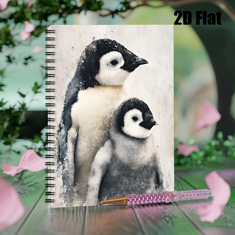 A5 Penguin Illustration Spiral Notebook, Back-to-School Notepad