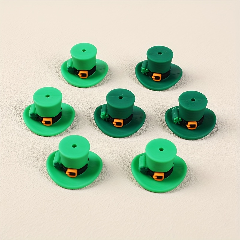 

6pcs 3d Shamrock Hat Silicone Beads, Green With Design - Ideal For 's Day Crafts, Pen Decorations, Bracelets & Party Accessories