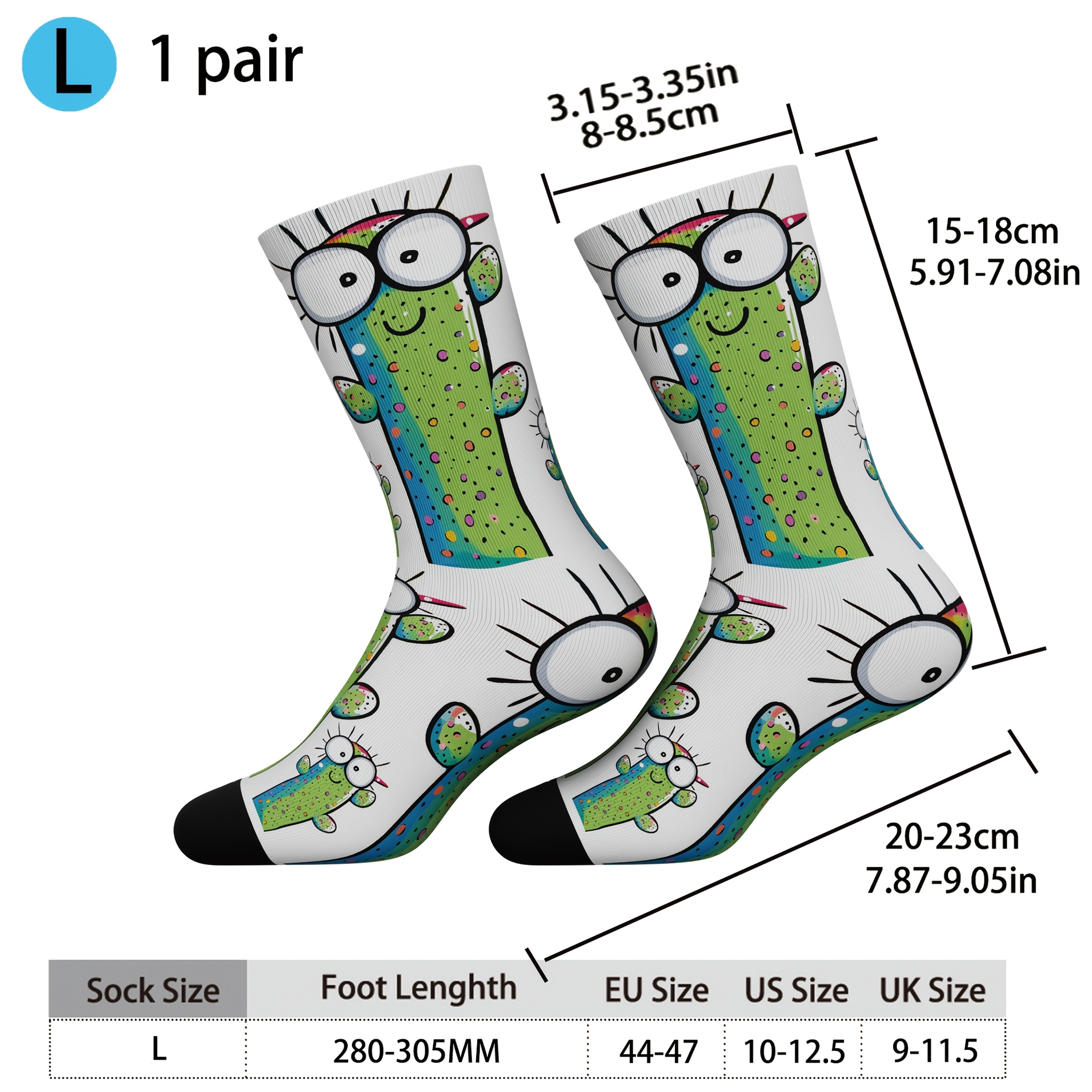 TEMU 1 Pair Of Men's Mid-calf Socks With Cartoon Cactus Pattern, Holiday Gift Socks, Soft, Comfortable, Stylish, And Versatile Socks, Casual Outdoor