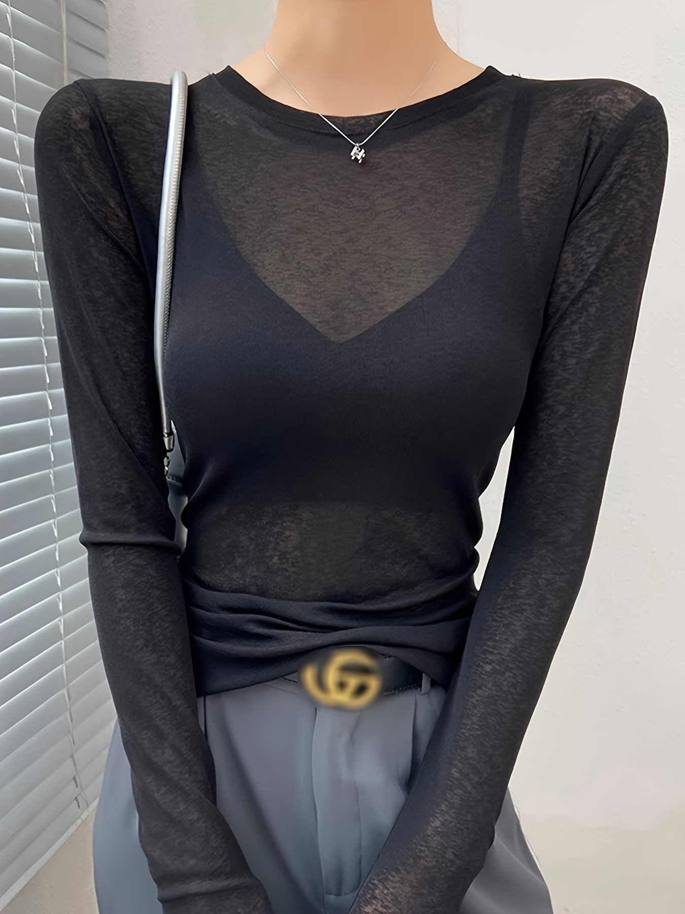 top sexy noir en transparent femmes à manches longues Temu Mauritius