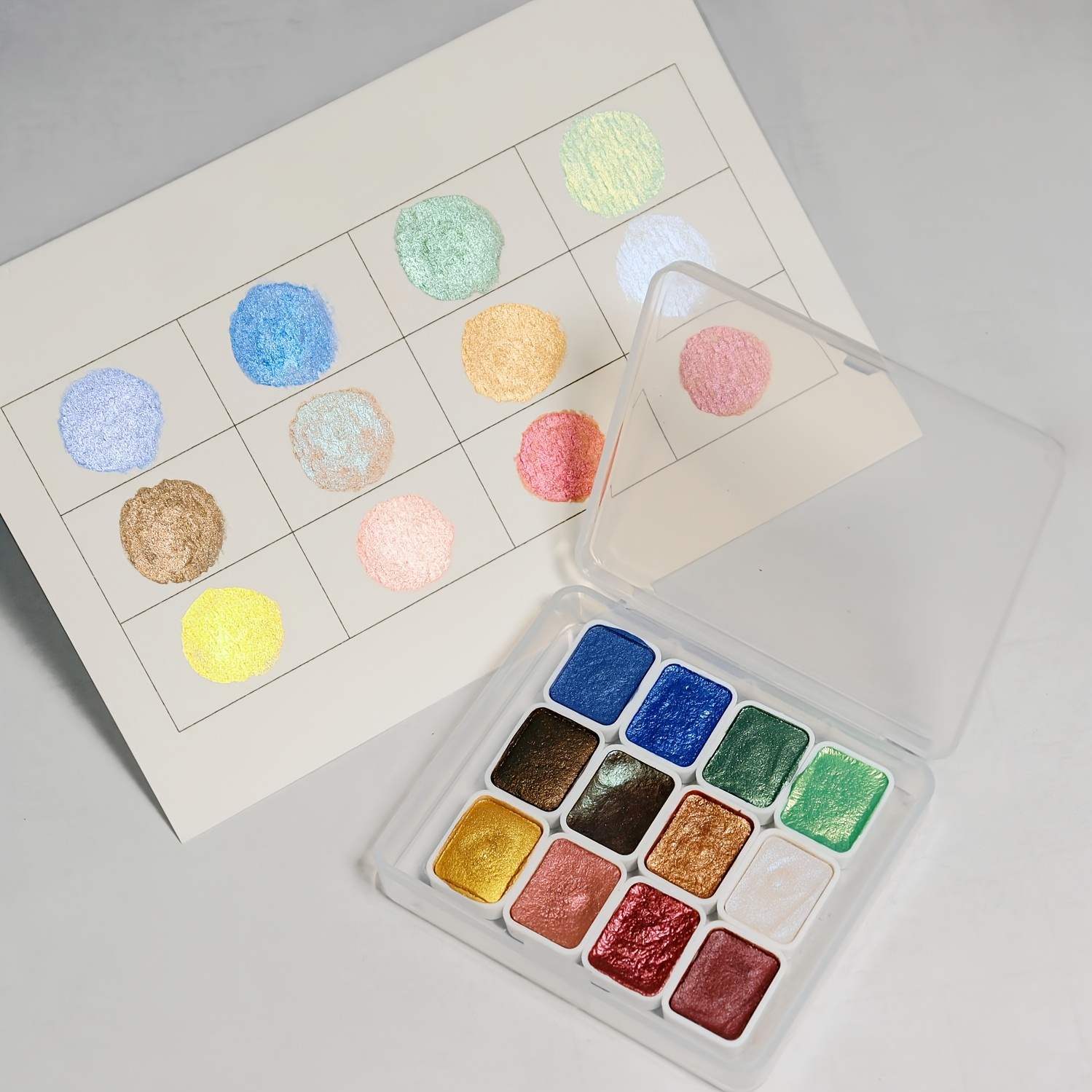 

12-color Pearl Watercolor Pigment Set, Solid Pieceaging For Chinese Painting & Calligraphy