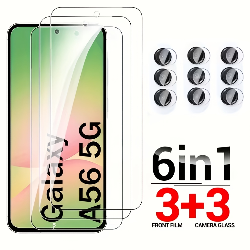 E-shop 6-in-1 Vollglas 9H gehärtetes Glas für Galaxy A56 5G 2025 A36 A26 A16 Objektiv-Bildschirmschutz A56 A56 56A SM-A566B/,7