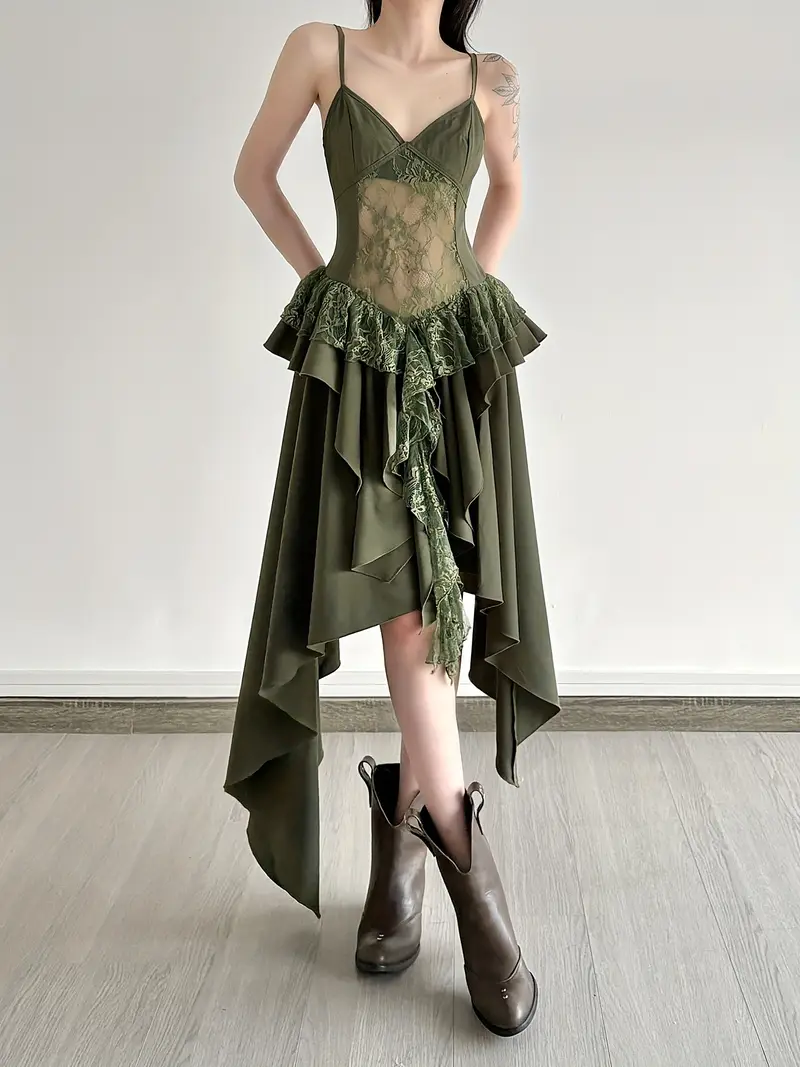 Women's Vintage Asymmetrical * Long Dress with Spaghetti Straps - A-Line Silhouette, Layered Hem, Solid Color, Machine Washable * Versatile for Casual & Formal Occasions, Special Occasion, Retro ... Women's Vintage Asymmetrical * Long Dress with Spaghetti Straps - A-Line Silhouette, Layered Hem, Solid Color, Machine Washable * Versatile for Casual & Formal Occasions, Special Occasion, Retro ...