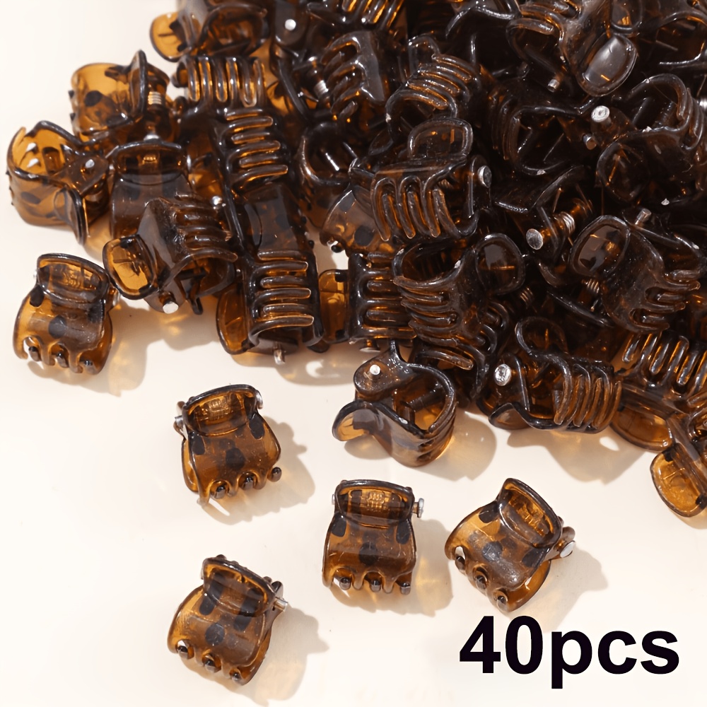 TEMU 40pcs Mini Tortoiseshell Brown Transparent Small Claw Clips, Four-prong Anti-slip Bangs And Hair Claws, Durable Resin , Versatile Basic Hair