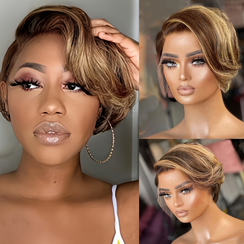 TEMU Short Cut Wig Lace Front Transparent Lace Human Hair Wigs For Women Preplucked Brazilian Wig