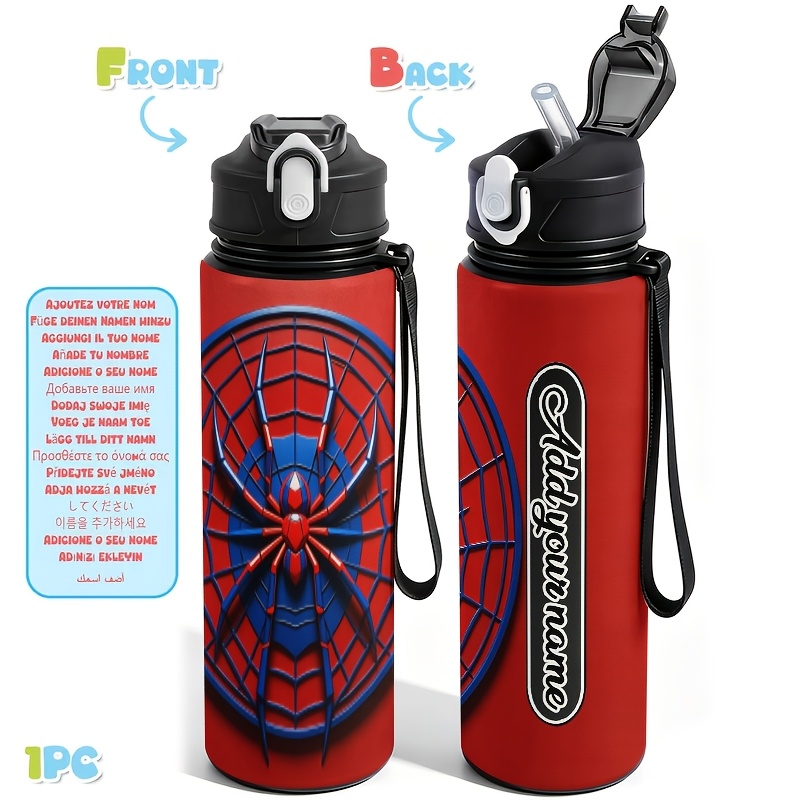 TEMU Custom Personalized Photo Image & Name Text Water Bottle 1pc 750ml 25oz Leakproof Sports Water Bottle Cup - With Red And Blue Tones Sits On