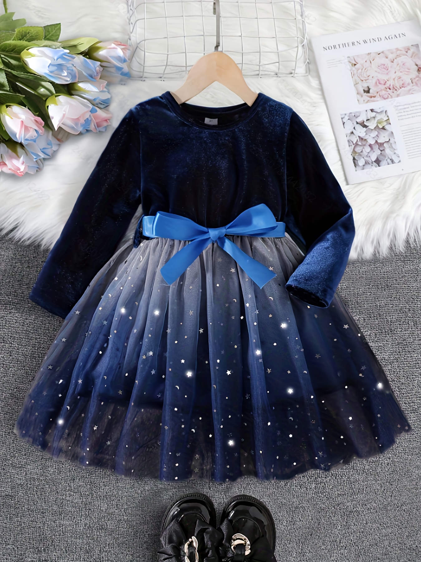 girls spring summer fashion elegant princess dress velvet - Temu United  Arab Emirates
