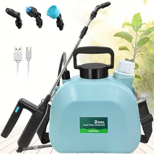 battery powered sprayer 2 gallon upgrade powerful electric sprayer with 3 mist nozzles retractable wand rechargeable handle garden sprayer with adjustable shoulder strap for lawn garden