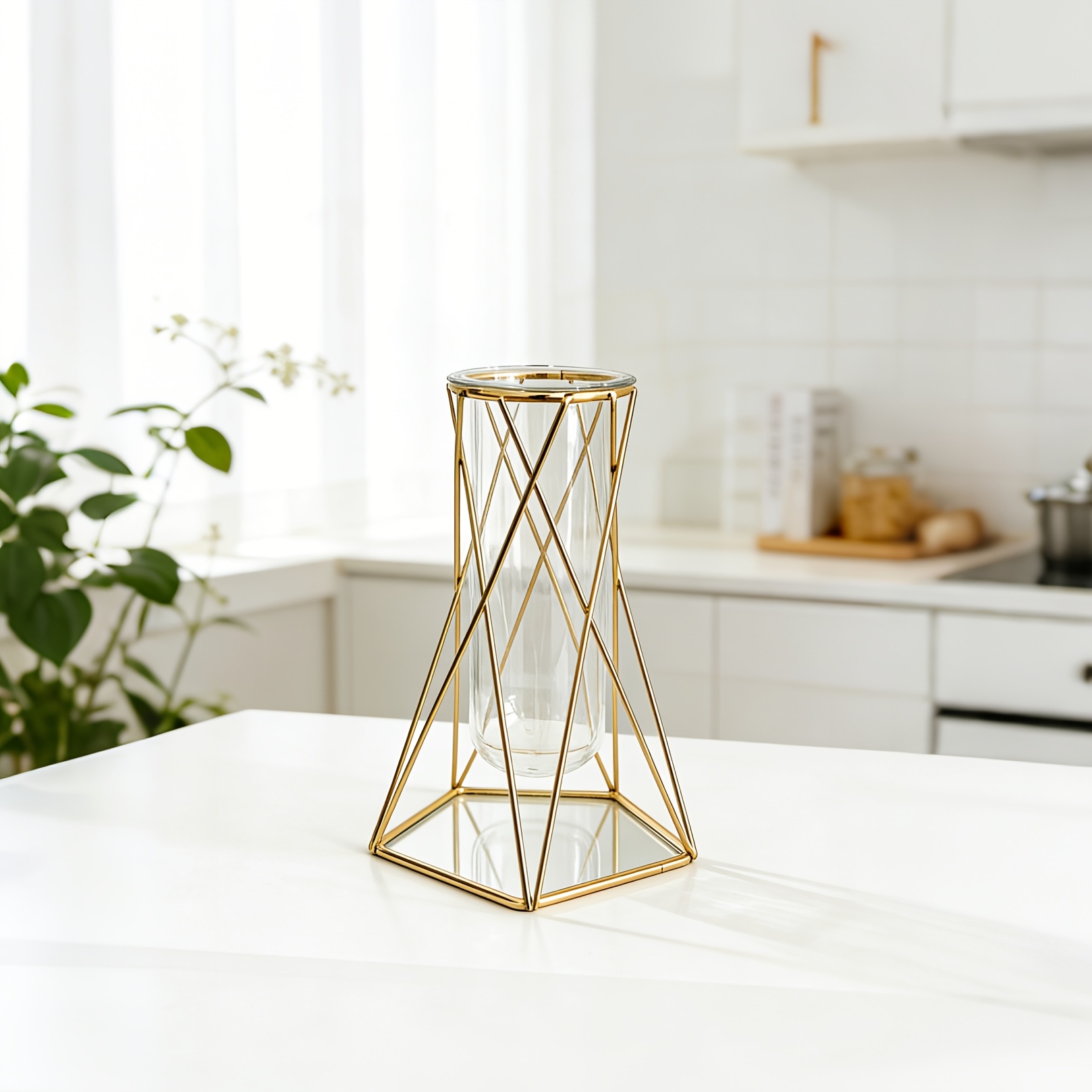 TEMU 1pc Vases For Centerpieces Metal Geometric Test Tube Vase Modern Hydroponic Flower Stand With Glass Cylinder For Flowers Plant Home Centerpiece