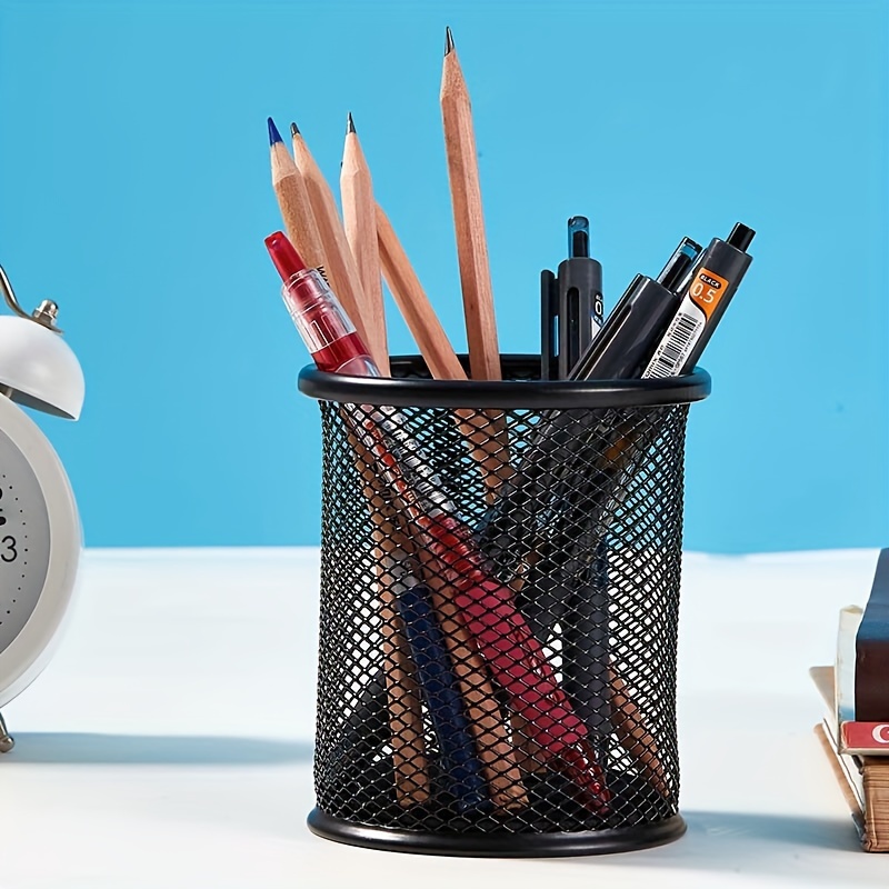 

Organisateur de bureau en métallique, porte-stylo et crayon rond creux, accessoire de rangement de papeterie de bureau, noir