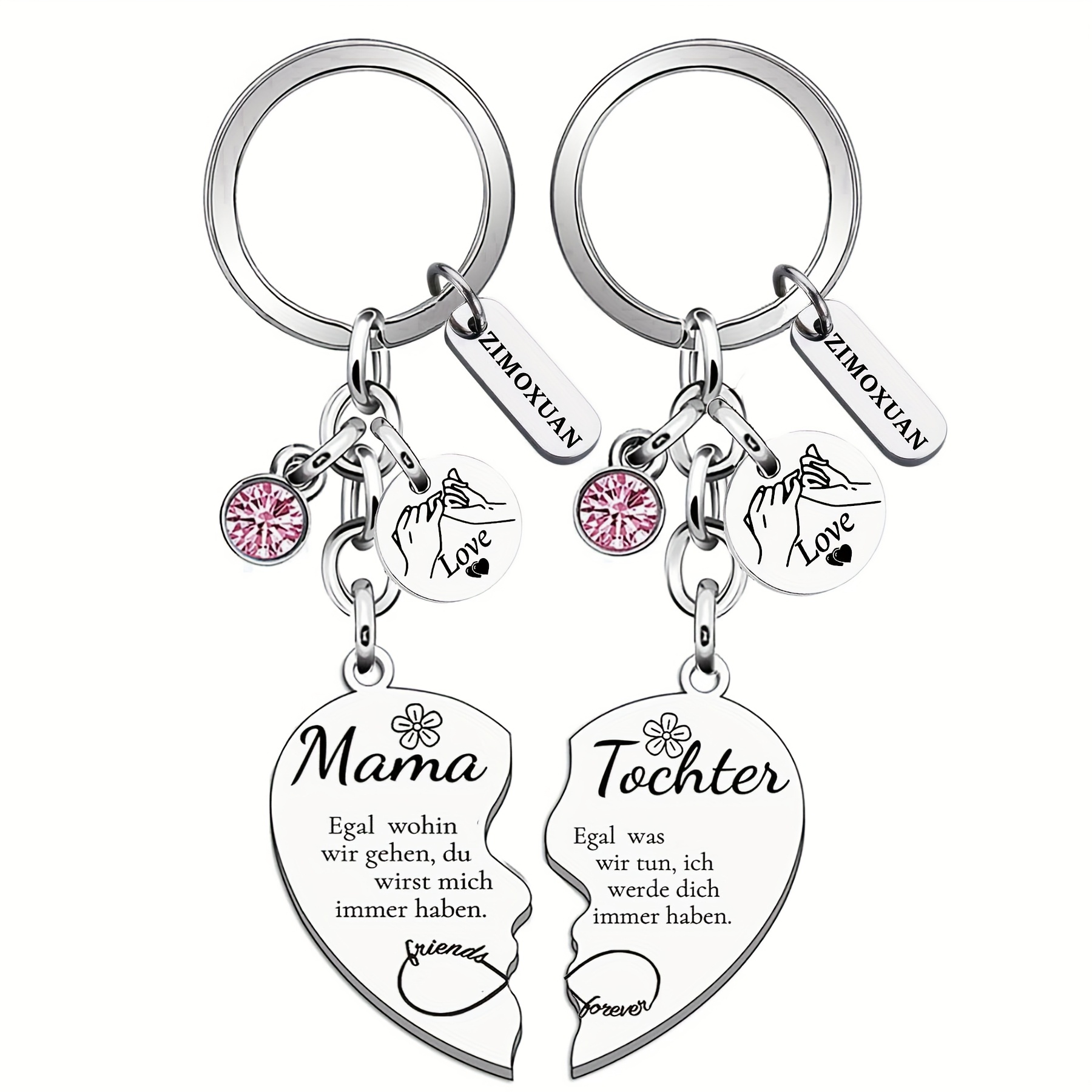 Image of 2pcs Zimoxuan Mother & Daughter Heart Keychain Set | Perfect Gift For Mom! Mother's Day/birthday - Spanish- Matching Keychain - 201 Stainless Steel