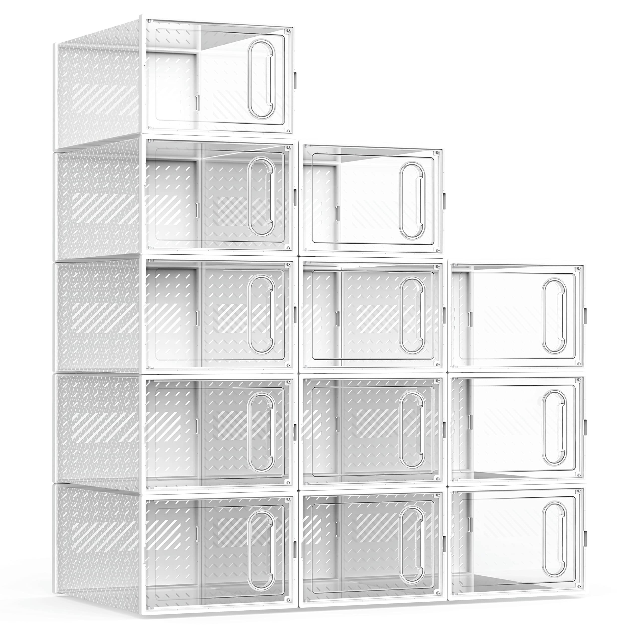 

6pcs Shoe Storage Boxes, Clear Plastic Stackable Shoe Organizer Bins, Drawer Type Front Opening Shoe Rack Sneaker Container Bin Holder-white Frame