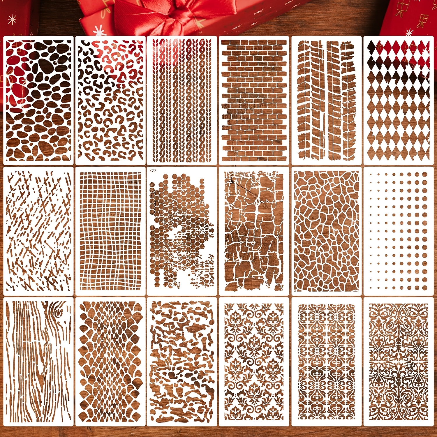 Image of Kzz 18pcs Stencils For Crafts Reusable Damask Texture Stencils For Painting Geometric Background Stencil Drawing Templates For Canvas Furniture Scrapbooking