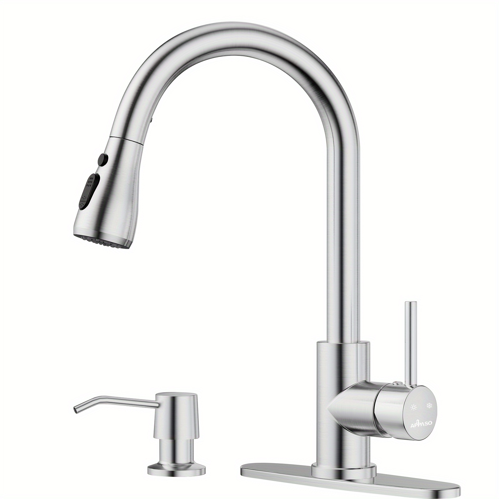 

Appaso Kitchen Faucets With Soap Dispenser, Solid Stainless Steel Kitchen Faucet With Pull Down Sprayer 3 Modes, Brushed Nickel Modern Kitchen Sink Faucets With Sprayer, High Arch Single Handle Faucet