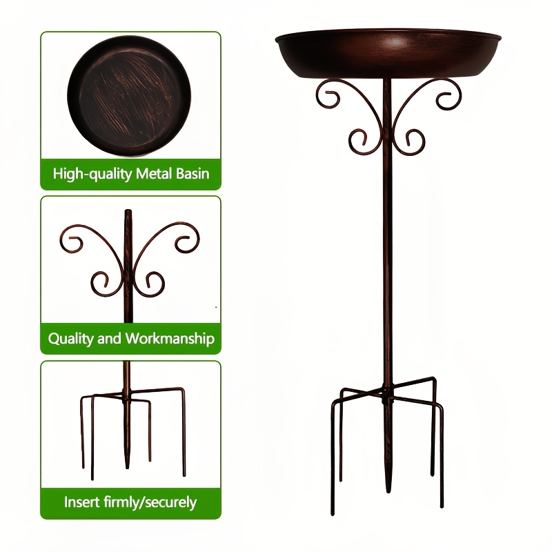 TEMU Vintage- Bird Bath With Sturdy Base - 30. 48cm Cast Iron Outdoor Bird Feeder, No Power Needed