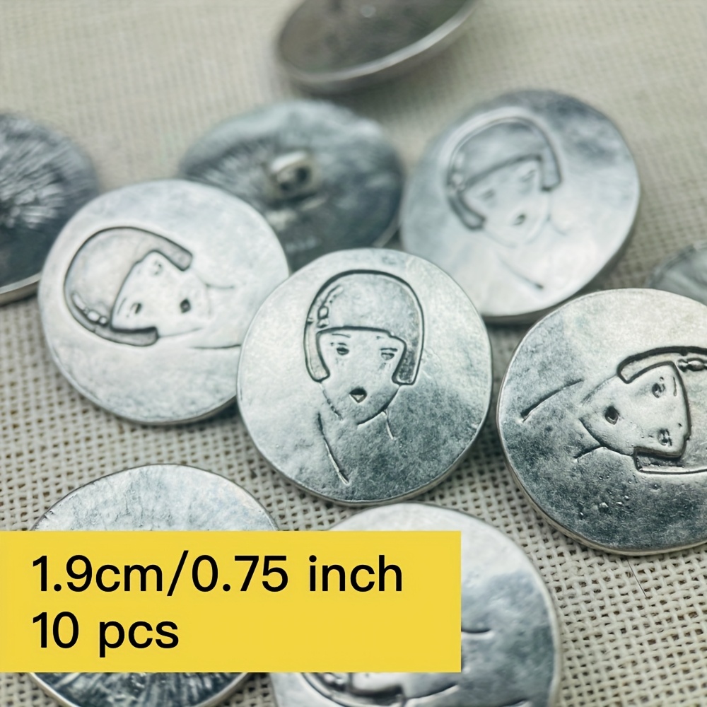 Image of 5/10pcs 19mm Rare Ancient Metal Shank Buttons With Vintage Silvery , For Clothes Hair Bands Bag Hat And Other Home Textile Decoration