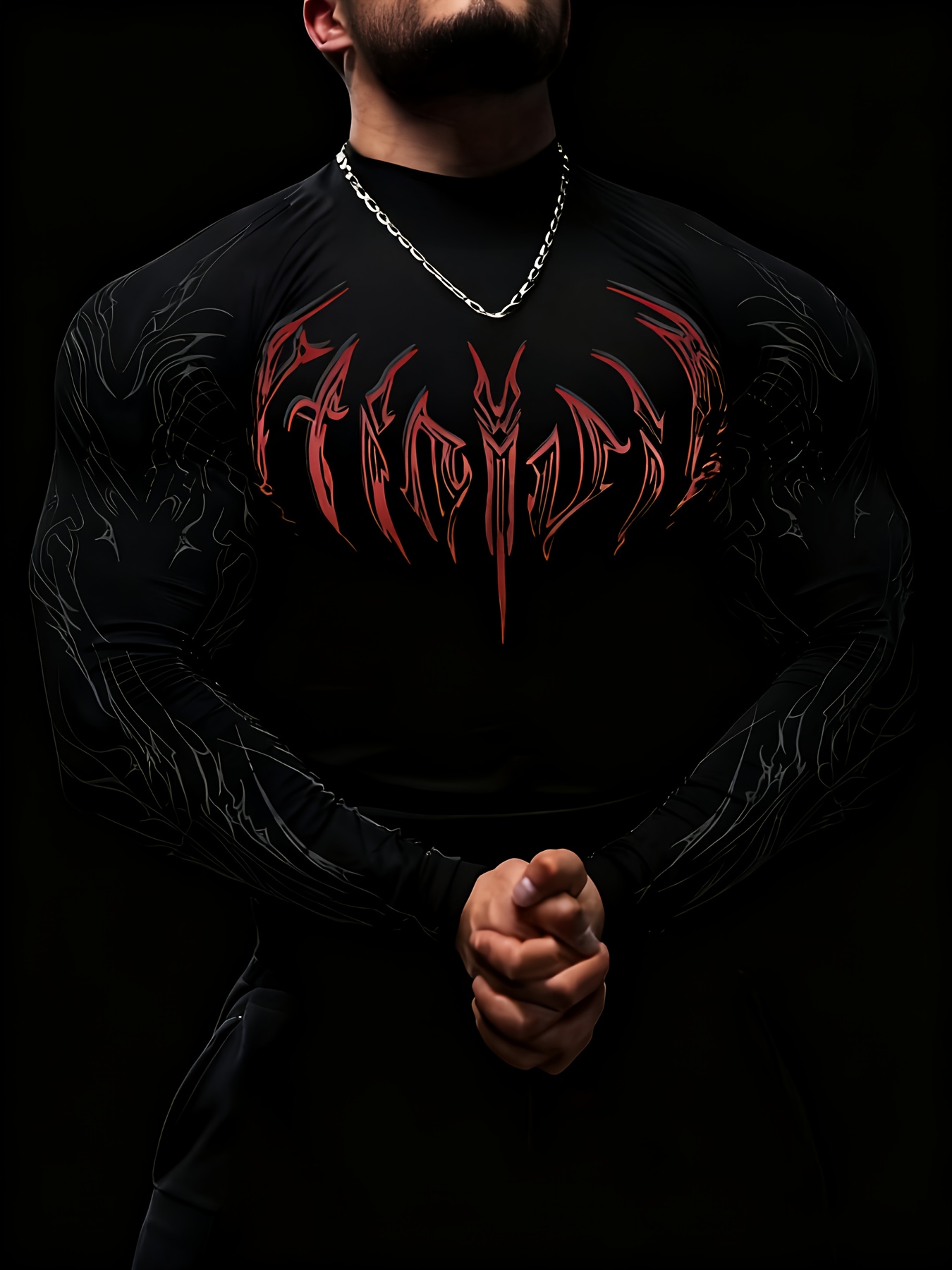 mens high neck   fit compression long sleeve shirt with geometric   design suitable for   fitness and casual   gray color block Product details 12