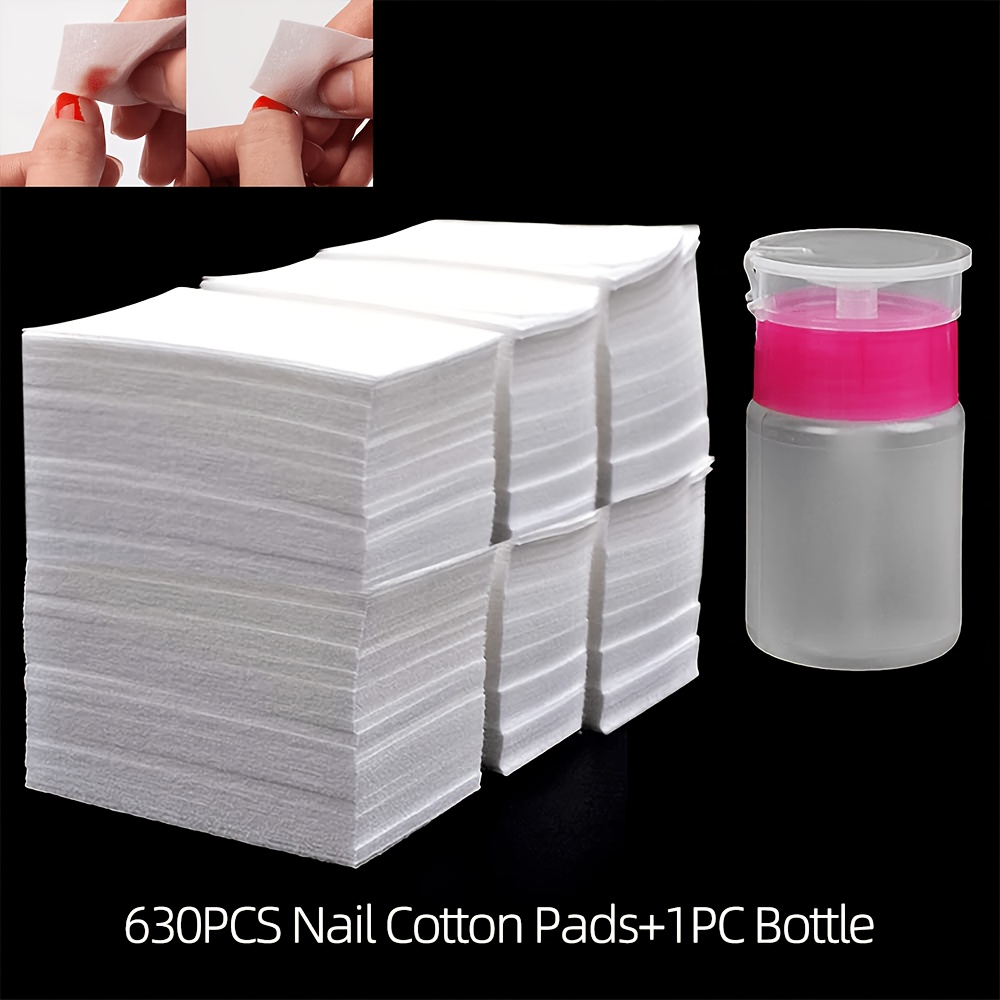 Image of 630pcs For Nail Pads, 1pc Push Down Pump Dispenser Bottle For Nail Alcohol Polish Removal, For Nail Wipes, Lint For Acrylic For Nails, Gel Residue Solution For Nails
