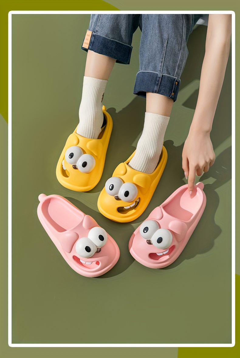 womens trendy novelty slides big eye cartoon cut out summer   wear resistant indoor bathroom slides details 7