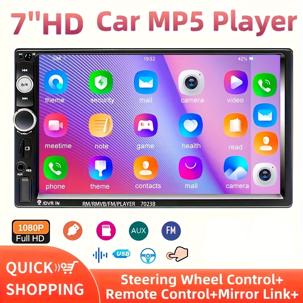 TEMU 7-inch Screen Car Stereo Din Car Mp5 Multimedia Player Fm/usb/aux Rc Sd Function With Steering Wheel Control Support