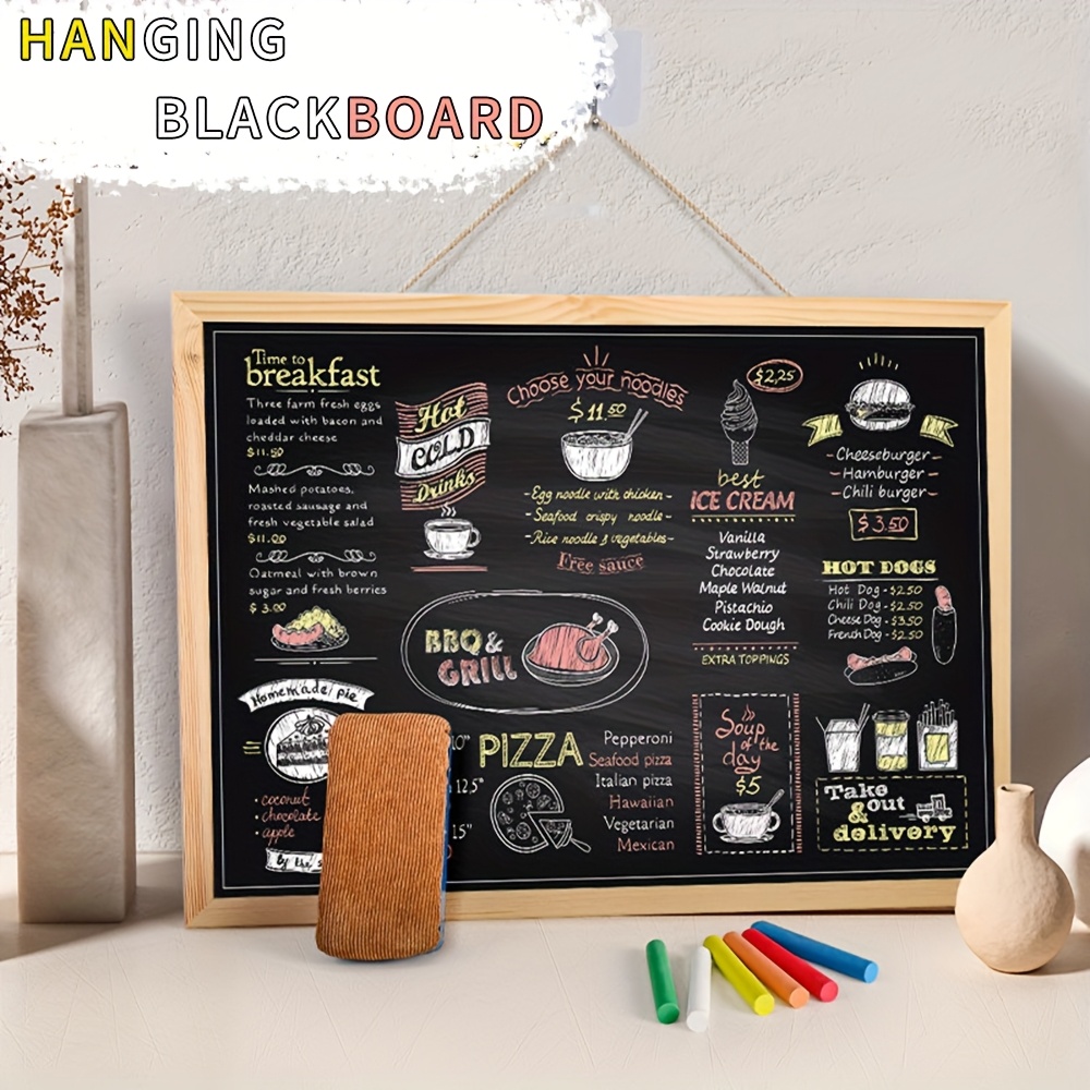 Image of 1pc Single Wooden Blackboard With Erasable , Office Meeting Message Board, Rectangular Blackboard With Borders
