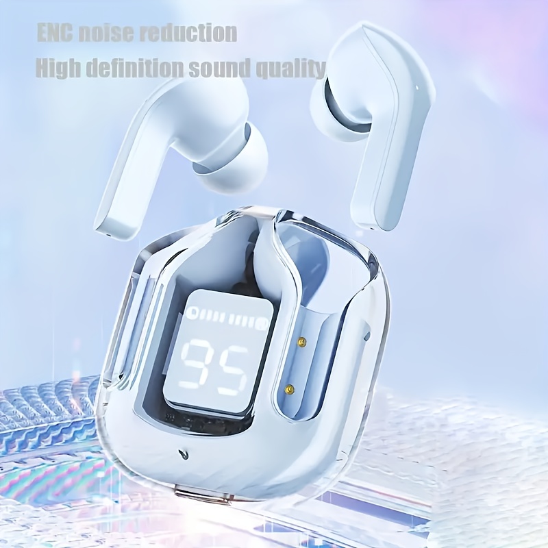 Wireless Earbuds with Active Noise Cancellation, Wireless Microphone Charging Case, High-Fidelity Stereo In-Ear Headphones - USB-C Rechargeable, 1.5W, 5W Fast Charge Support, Transparent Design, Comfortable Earpads for Sports & Daily Use, Earbud Headphones