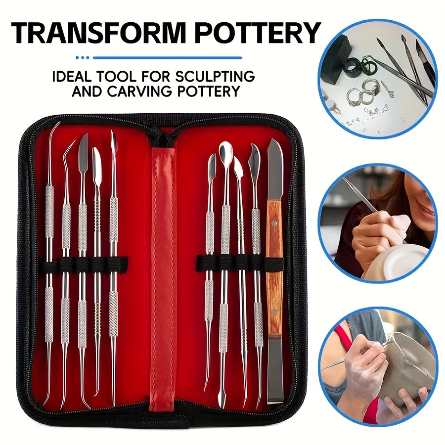 

10pcs Stainless Steel Candle Carving Tool Set Pottery And Pottery Clay Tools Jewelry Wax Mold Wax Sheet Sculpture Set Portable Carving Tools For Diy Lover Household Essentials