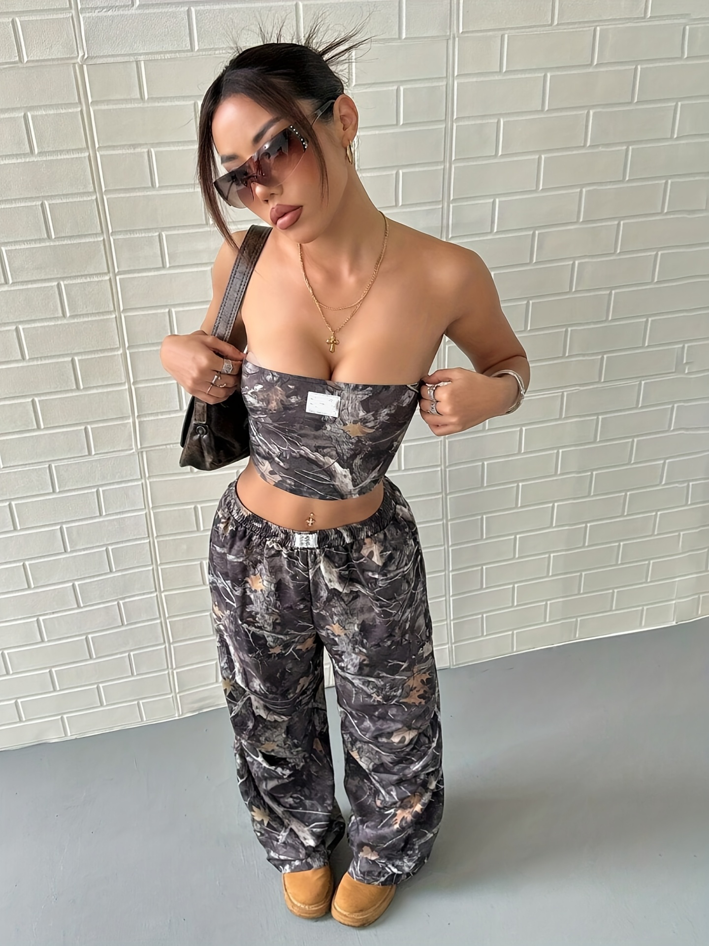 Cross-border 2025 New Summer Vintage Fashion Print Crop Casual Sassy  Pants Set Hot m186