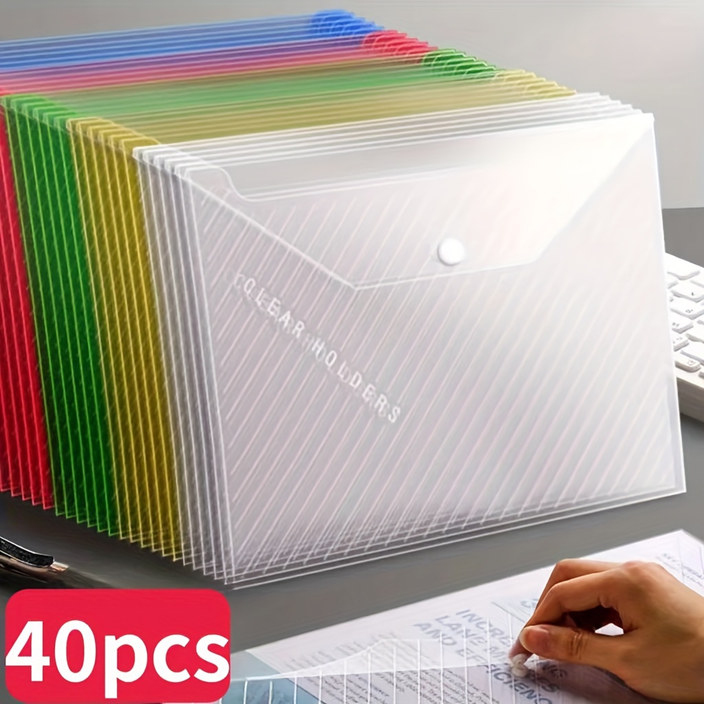 

40pcs/20pcs A4 Pvc File Folders With Snap Closure, Organizer Bags, Waterproof And For Office And School Supplies