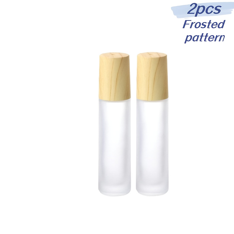 E-shop 2/5 Stück 10ml Ätherische Öl Flaschen, Mattierte Glas Flaschen mit Edelstahl Rollkugeln, Holzmaserung Deckel Parfümflaschen, Tragbare Stahlkugel