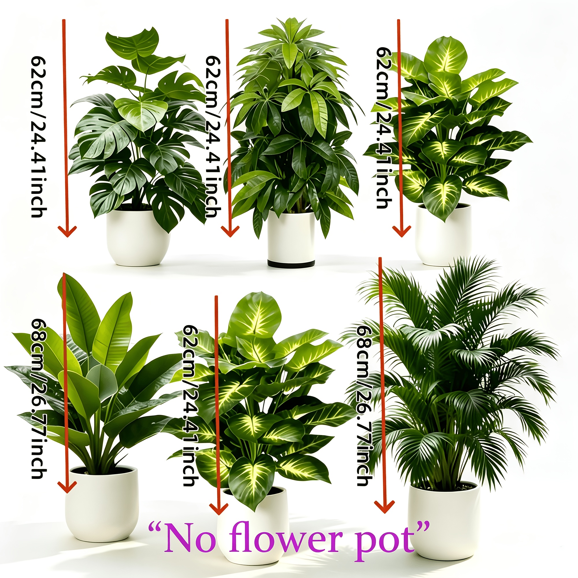 TEMU 6 Plantes Artificielles avec Divers Types de Feuilles - Monstera, Phœnéx, Arbre à Argent, Palmier de et Palmier du , Pots. Arbres Décoratifs à