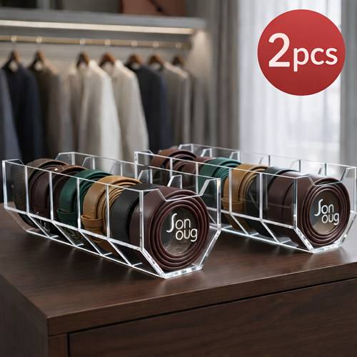 set of 2 premium thick acrylic watch storage transparent display box for watches belts ties and bow ties with 5 7 compartments