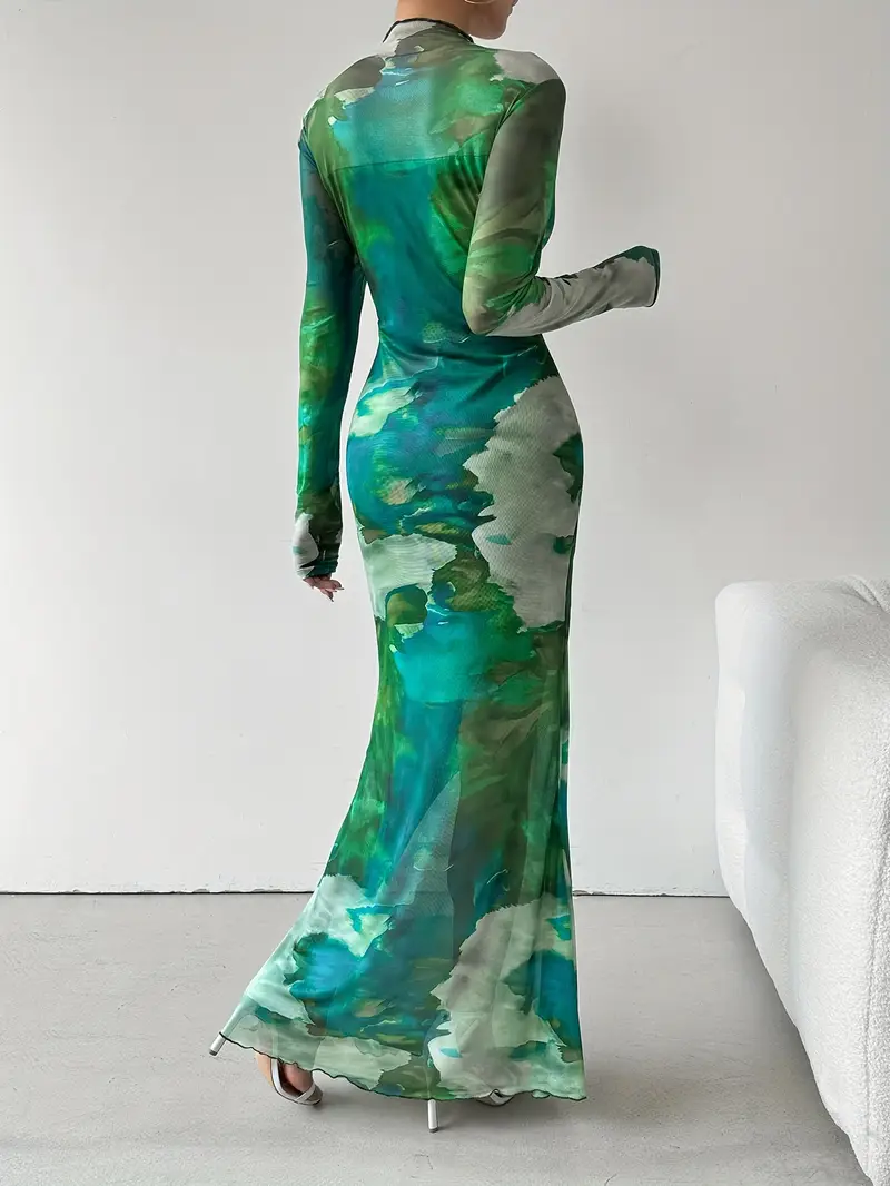 tie dye long sleeve mesh dress elegant crew neck maxi - Temu Germany tie dye long sleeve mesh dress elegant crew neck maxi - Temu Germany