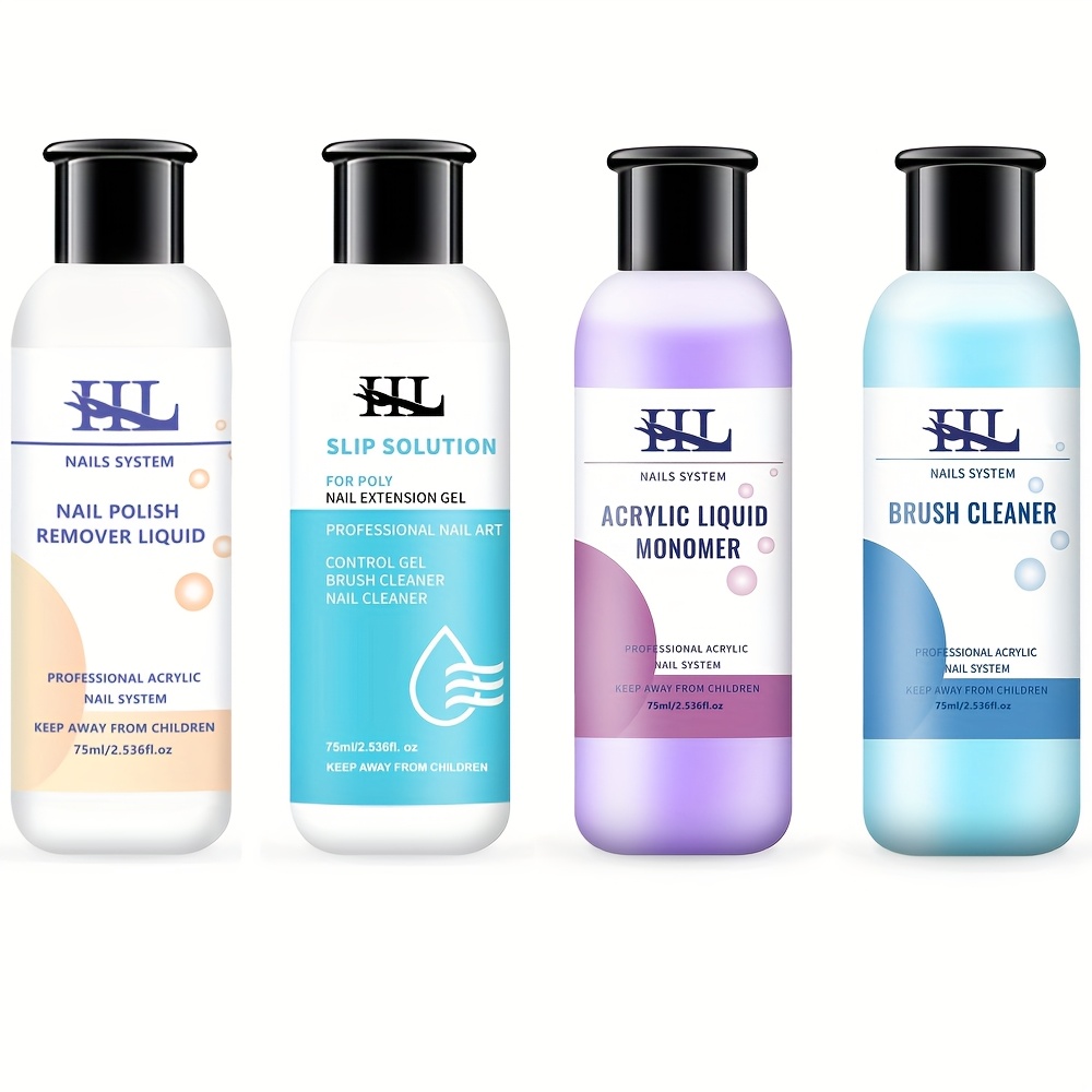 TEMU 4pcs Monomer Acrylic Nail Liquid Set Gel Nail Polish Remover Nail Brush Cleaner Nail Slip Solution Used To Enhance The Of Diy Lovers And Extend The Carving Of Gifts