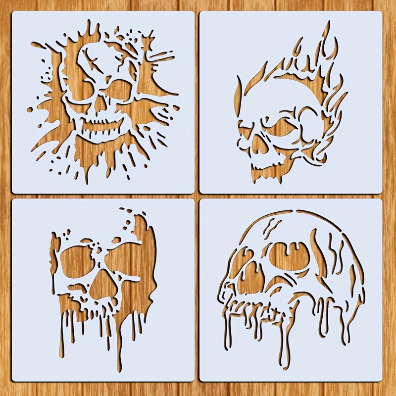 Image of Set Of 4 Stencils, 7.87 Inches Reusable Painting Templates, Suitable For Airbrush Painting, Paper Cutting, And Graffiti, Ideal For Wood, Fabric, Wall Art, Motorcycles, And Home Crafts