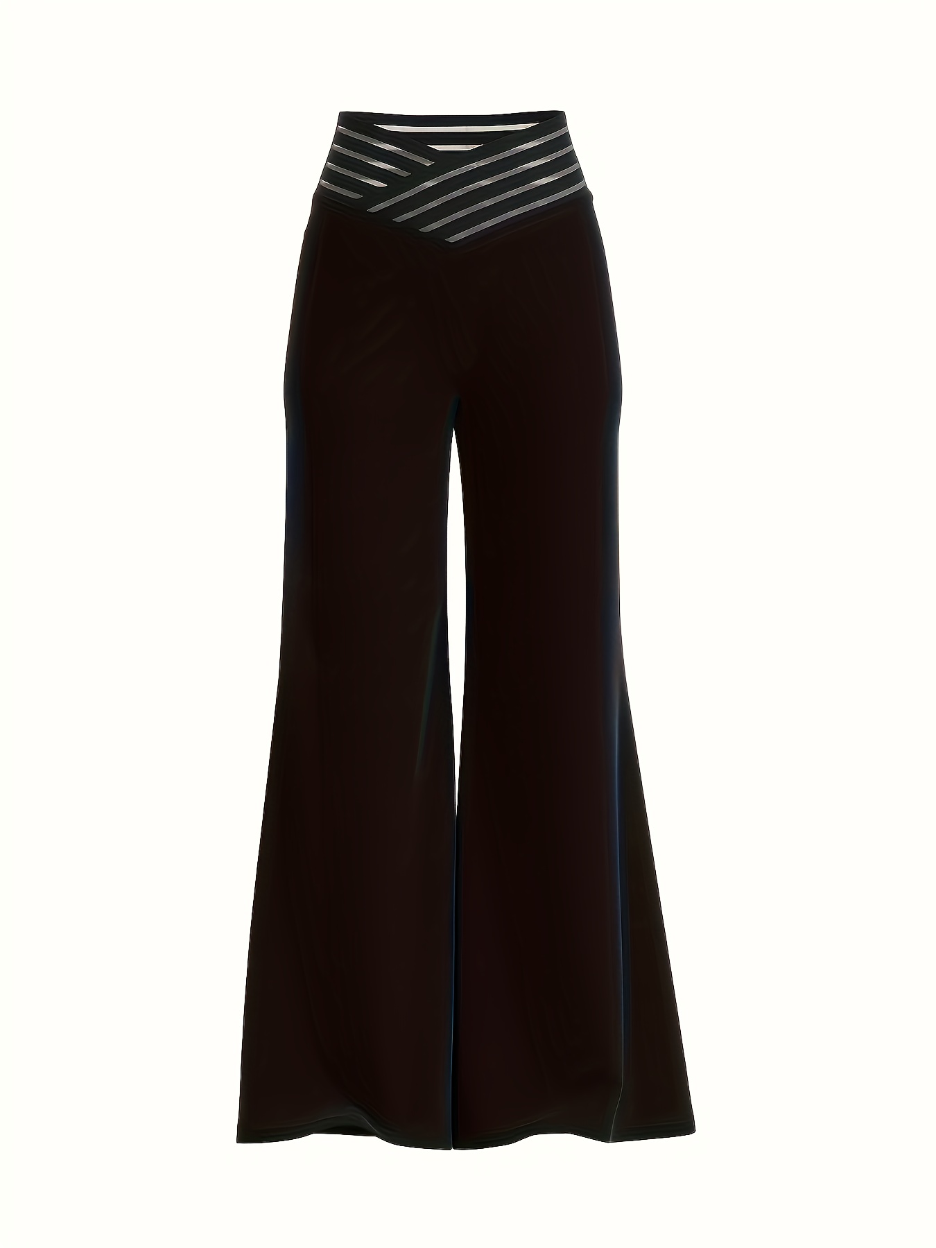 Elegant High-Waist Cross Detail Transparent Mesh Patchwork Pants, Solid Color, Polyester, Machine Washable - All Seasons