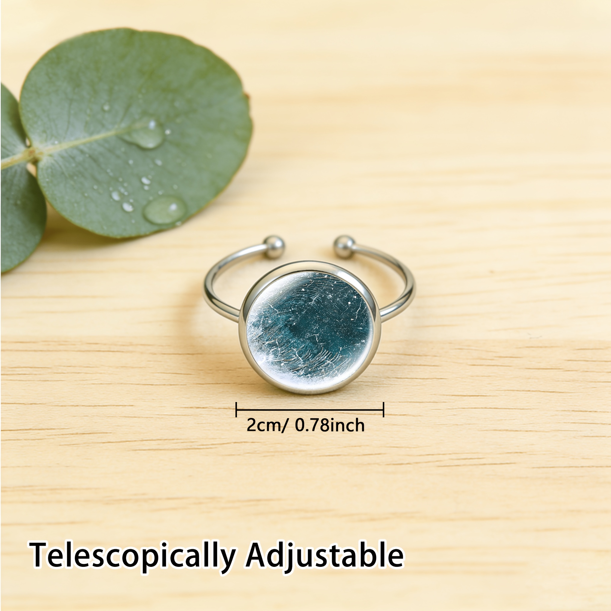 Colored Glass Inlaid Open Ring with Abstract Design
