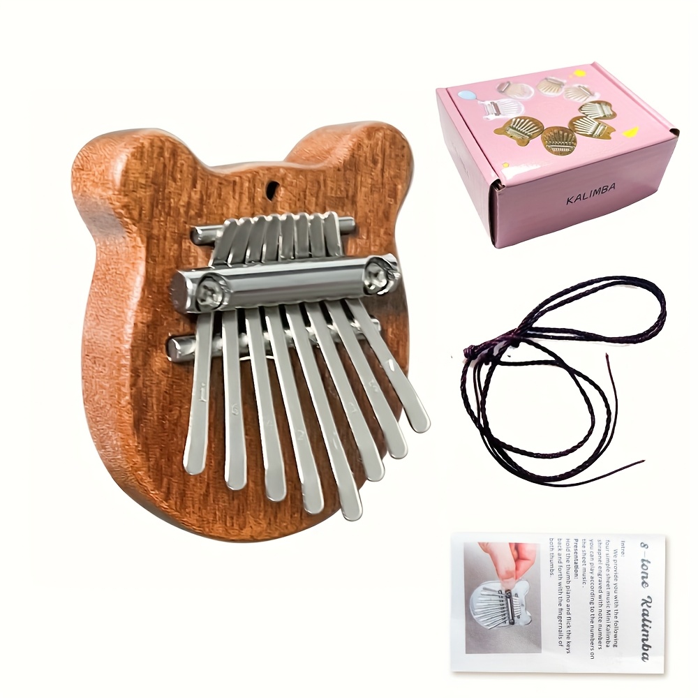 Mini Kalimba Thumb Piano 8-Key Wooden with Hanging Rope, Exquisite Finger Piano Instrument, Ideal Gift for Friends, Valentine'S Day, Adult Beginners