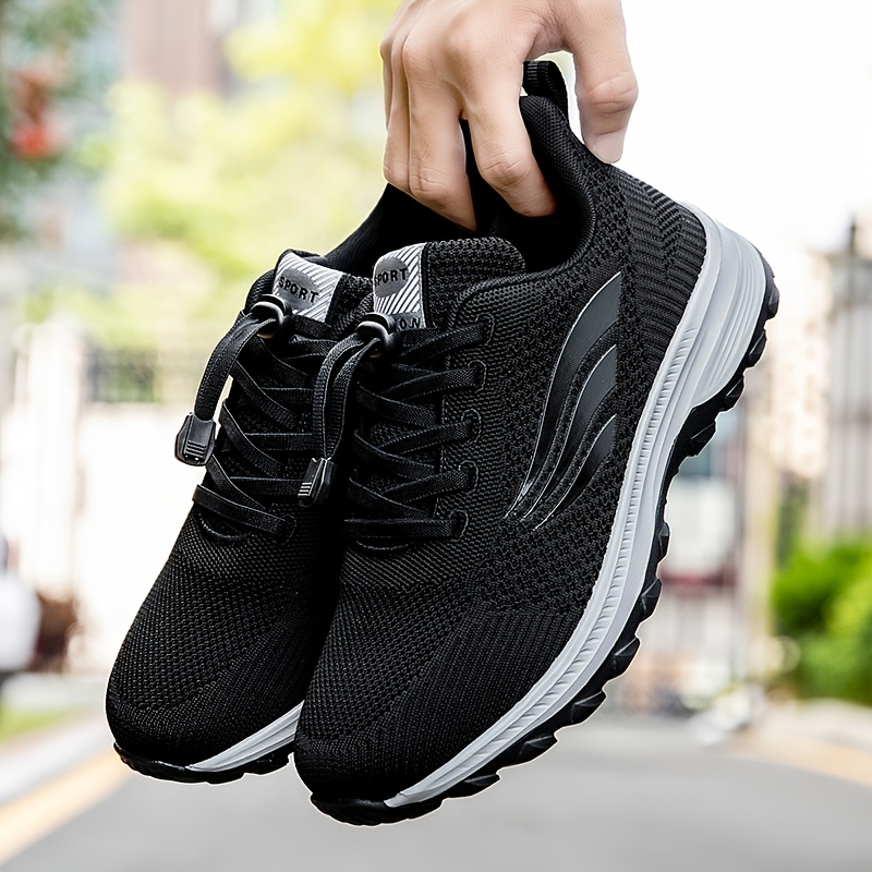 Men's Breathable Running Shoes - Lightweight High-Elasticity MD Sole, Low-Top Lace-Up Design for Gym, Jogging & Casual Wear - Black/White (Spring/Summer/Fall), Gym Trainers | Sleek Trainers | Comfortable Trainers