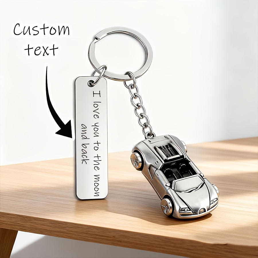 TEMU [customization] 1pc Custom Personalized Car Pendant Keychain, Custom Engraved Metal Tag Plate Decoration, Custom Engraved Sports Car Keychain