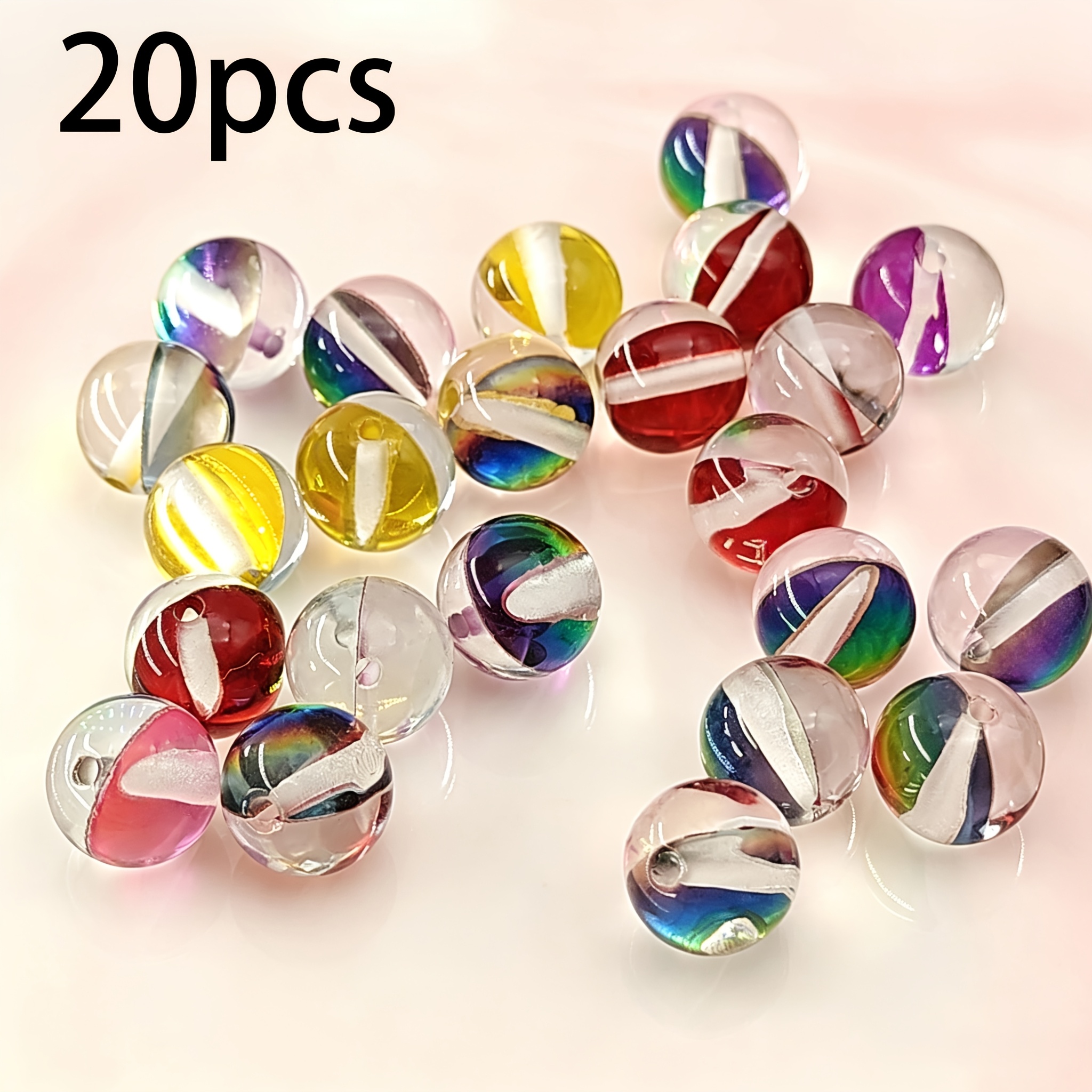 TEMU 20pcs Perles en verre bicolores à changement de couleur 8Mm, Perles de matériel d'artisanat, Accrochage de perles d'artisanat